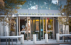 The facade of CUNY Law's main building in Long Island City, Queens