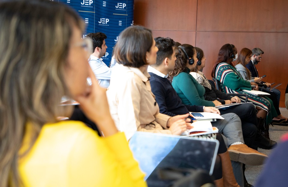 a crowd convenes for the presentation of Prof. Lisa Davis before the International Criminal Court