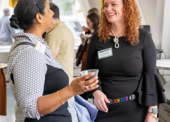 Gayla Jacobson, Director of Admissions, talks to an admitted student