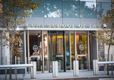 View of CUNY School of Law front entrance from outside