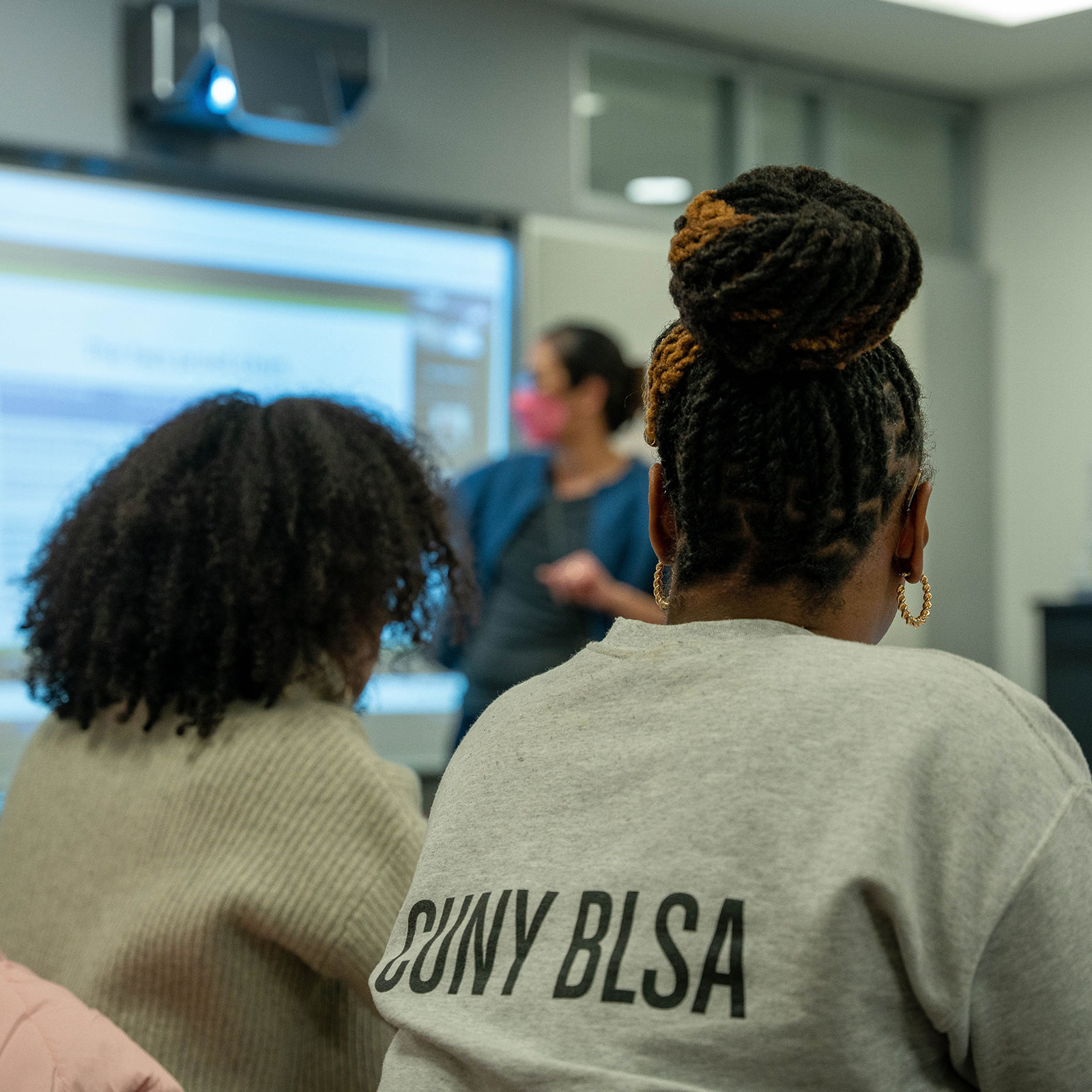 Students seen from behind in class