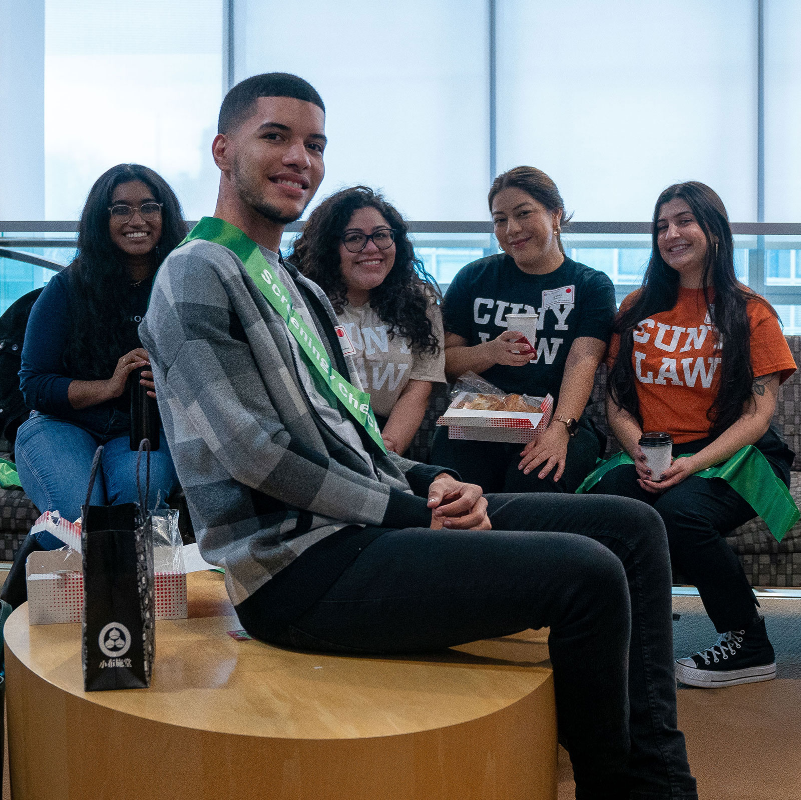 CUNY Law Students in the lobby of CUNY Law