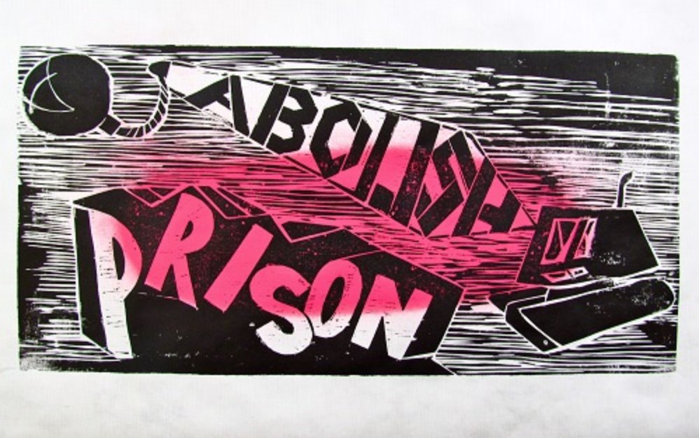 Abolish Prison on a black an white graphic