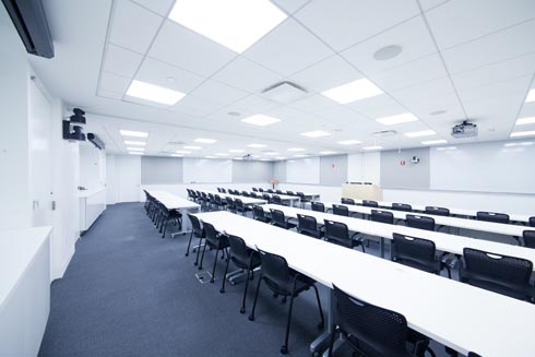 Very large modern classroom with cafeteria style tables