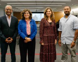 From left to right standing Vince Warren, Alejandra Ancheita, Katie Redford and Justin Hansford