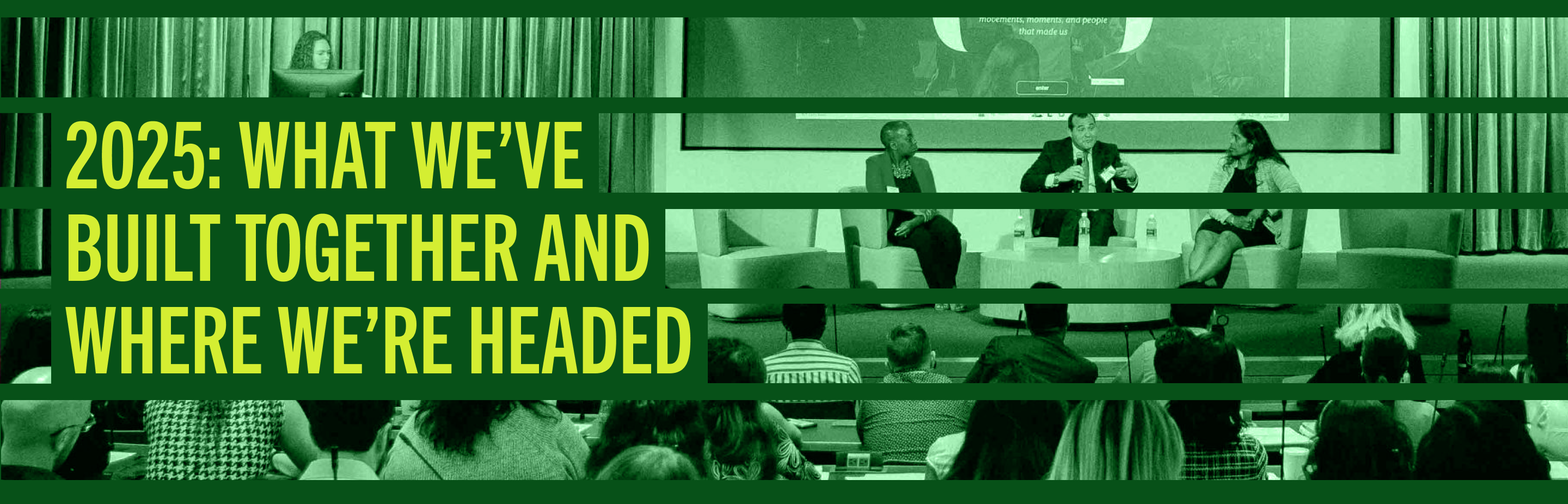Panelists speak before an audience at CUNY Law, overlaid with the text “2025: What we’ve built together and where we’re headed.”