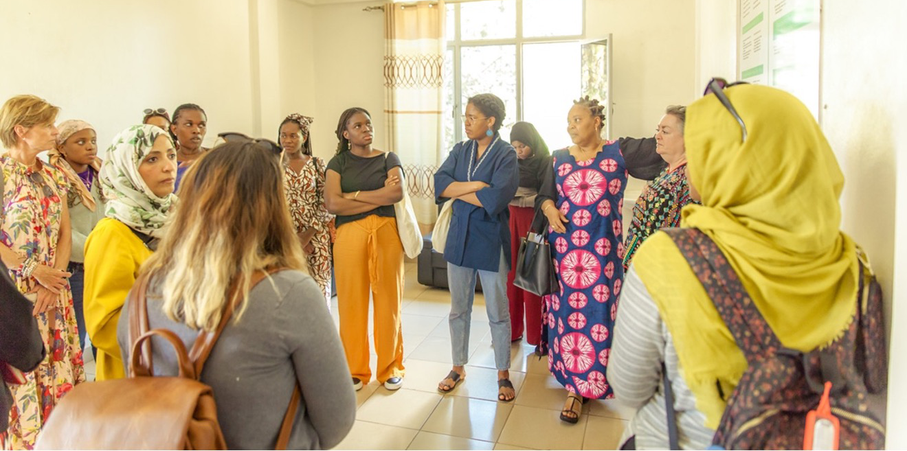 Executive Director Leymah Gbowee meets with members of the AVEGA Association of Widows of Genocide in Rwanda in 2023.