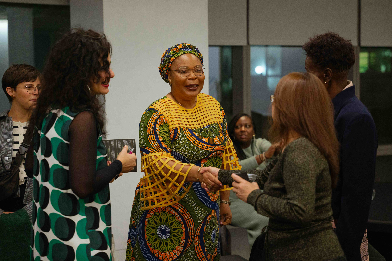 Institute Executive Director Leymah Gbowee in conversation with some Global Forum attendees at CUNY School of Law.