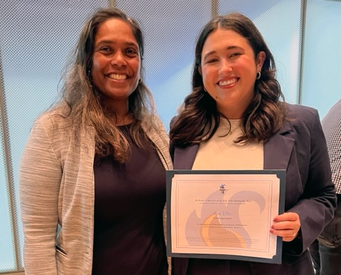 Dean Sudha Setty and Rae Ellis, holding the Belle Zeller Award