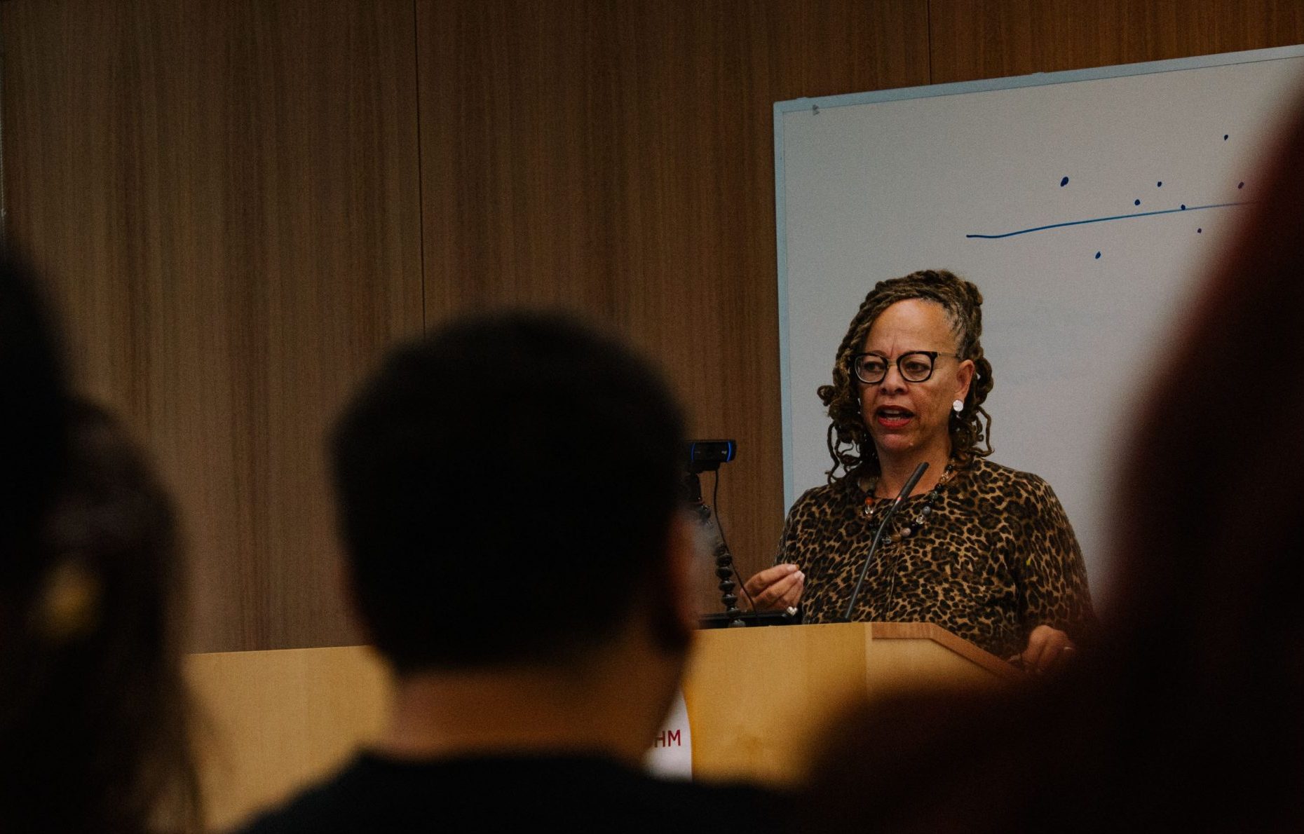 Professor Cheryl Harris addresses a crowd