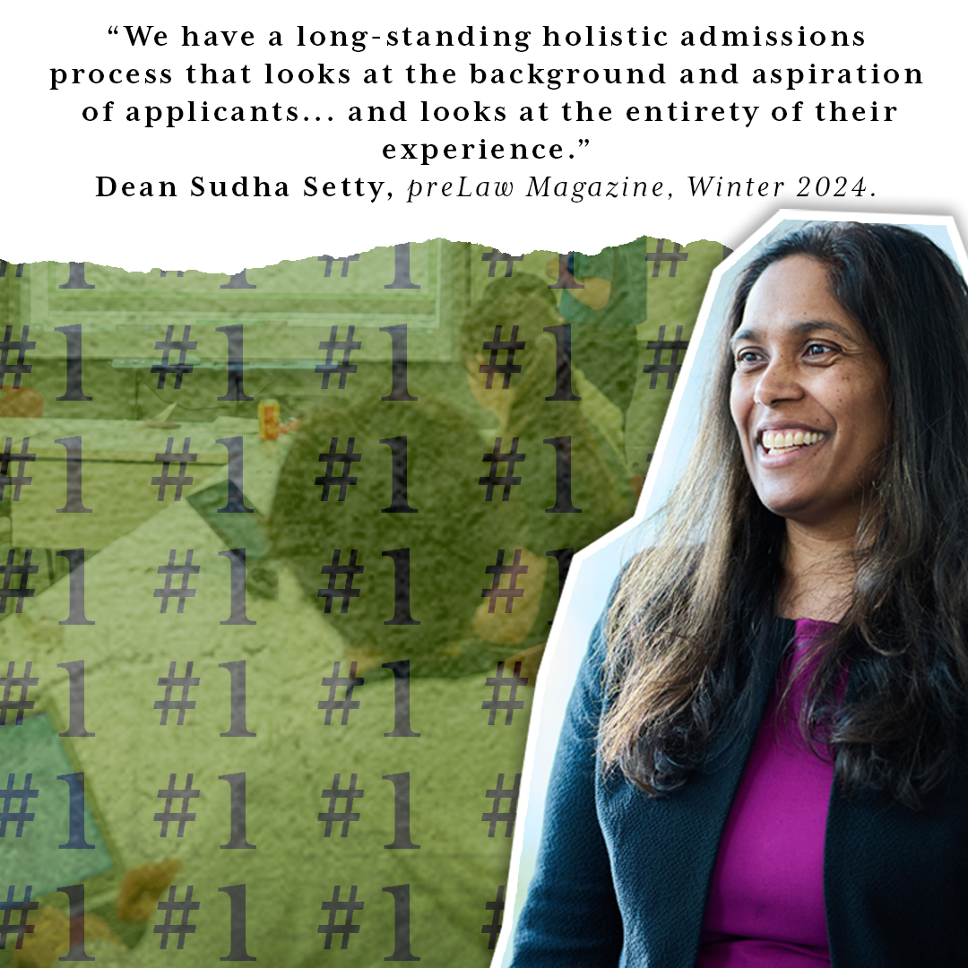 Scrapbook cutout graphic with an image of Dean Setty with a quote, "“We have a long-standing holistic admissions process that looks at the background and aspiration of applicants... and looks at the entirety of their experience.”