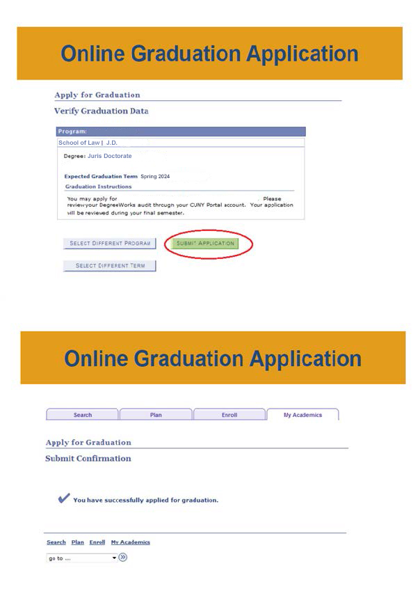 Online Graduation application portal - Verify Graduation Data and Submit Receive confirmation message