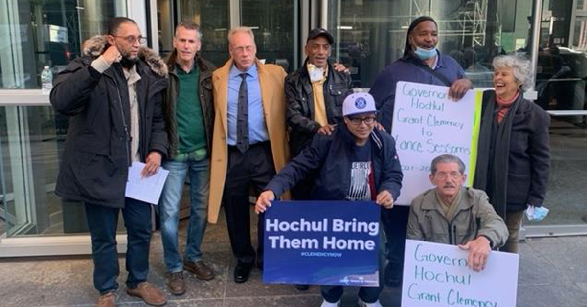 Clemency Rally 11.9.21 -- Back row from left to right- Ulysses Boyd, Steve Zeidman, Bobby Ehrenberg, Greg Mingo, Lee Chalk, Judy Clark. Front row- Paul Clark-Arnie Raimondo